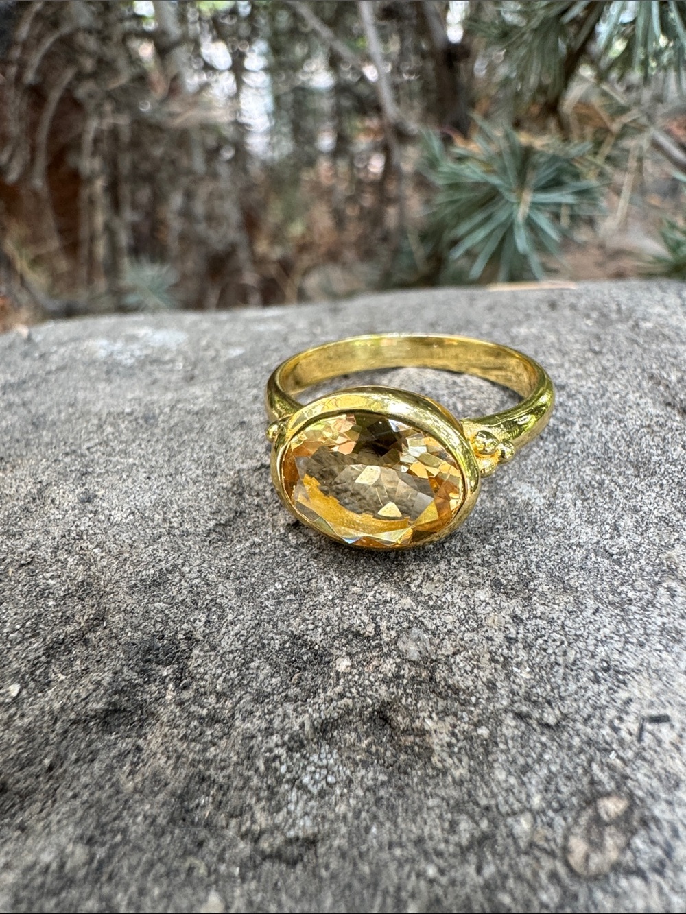 Sundance Gold-Tone Ring with Yellow Oval Crystal